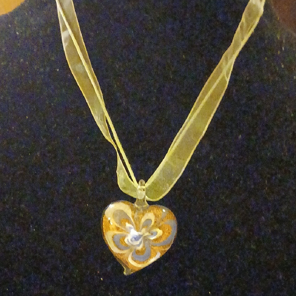 Floral Heart Pendant with Sheer Ribbon